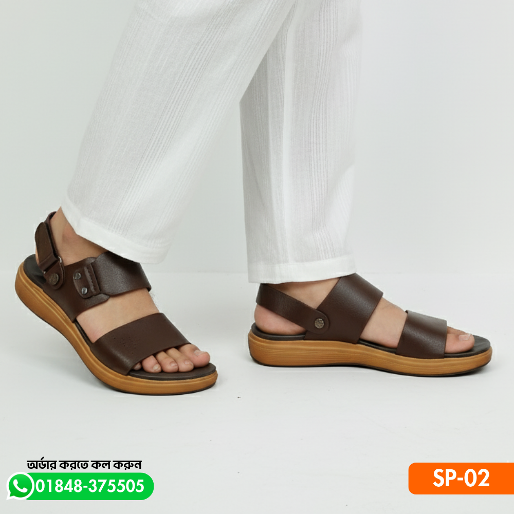 Mens fashionable Style Double Belt Casual Sandal Brown SP-02